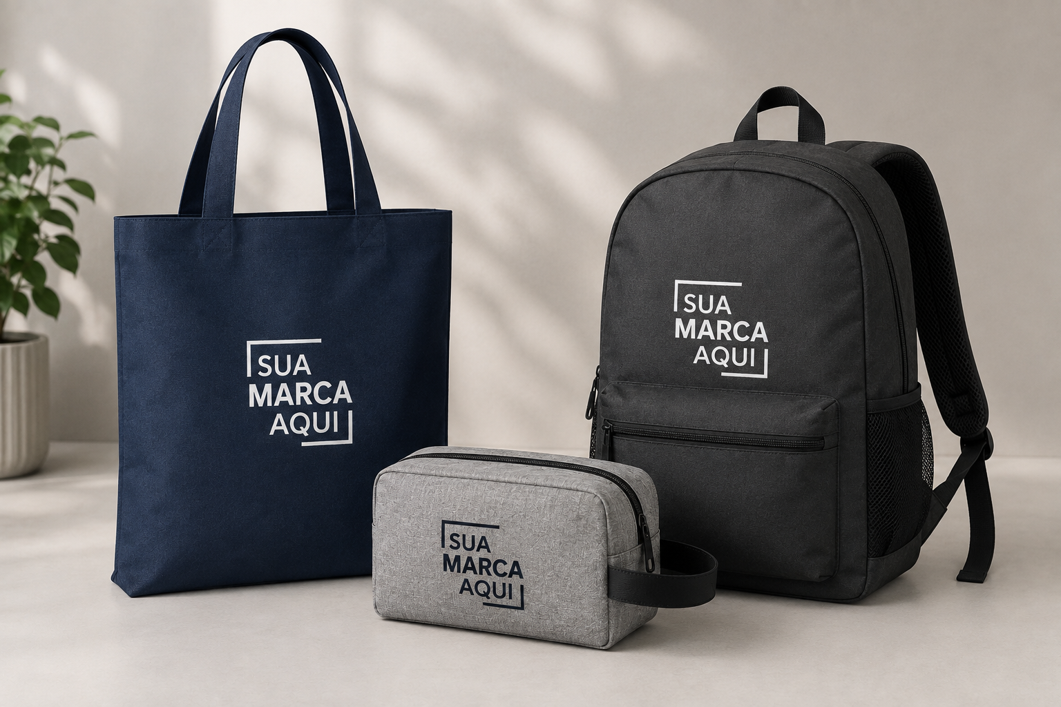 sacola, necessaire e mochila