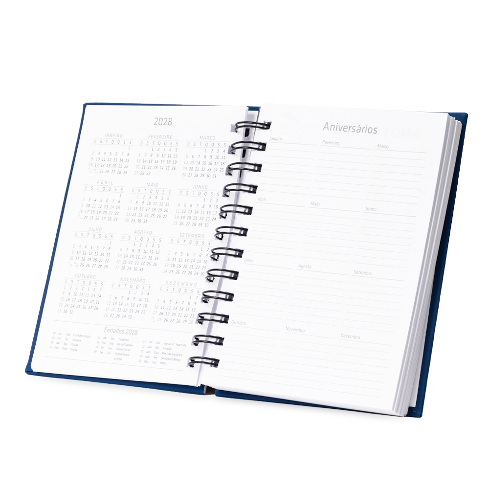 AGENDA DIÁRIA WIRE-O EMBORRACHADA personalizada — Cadernetas, Agendas e Blocos de Notas — detalhe de costura e acabamento