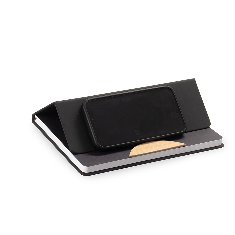 CADERNETA COM SUPORTE DE CELULAR personalizada — Cadernetas — vista lateral