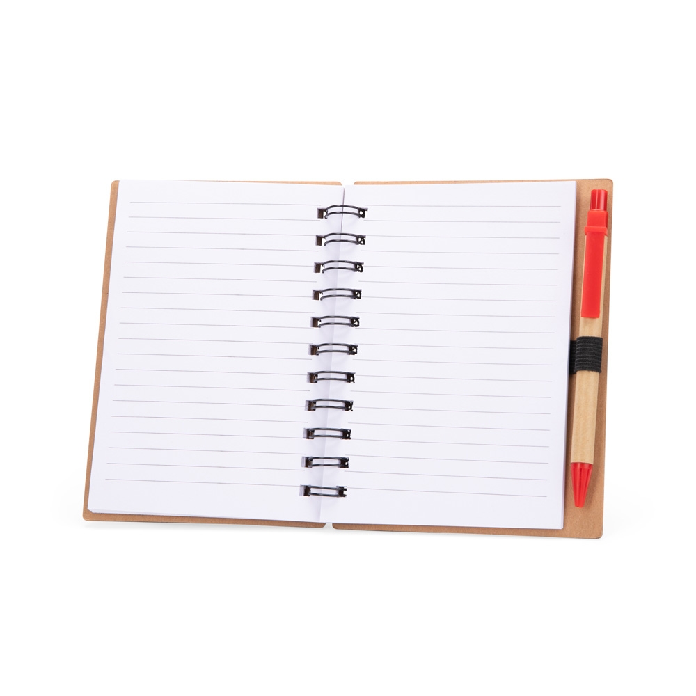 CADERNO ECOLÓGICO COM CANETA personalizada — Cadernos — detalhe de costura e acabamento
