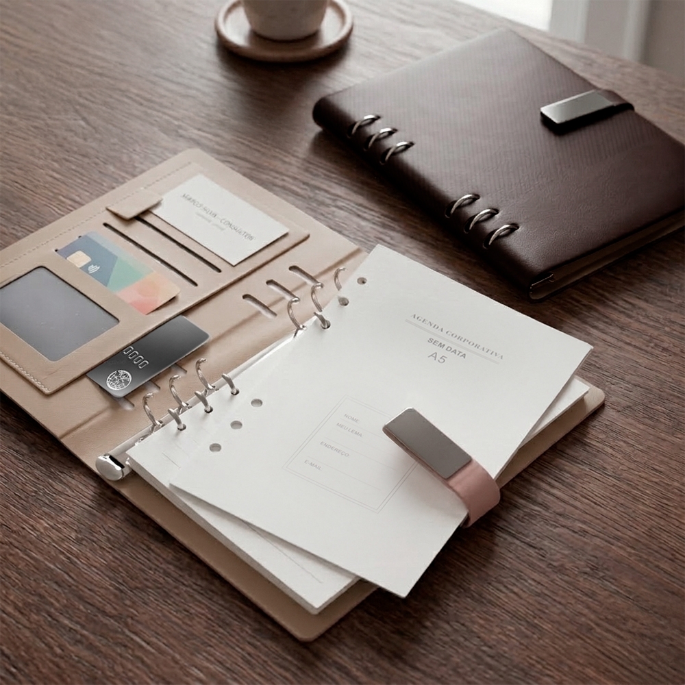 CADERNO FICHÁRIO COURO SINTÉTICO personalizada — Cadernos — vista lateral