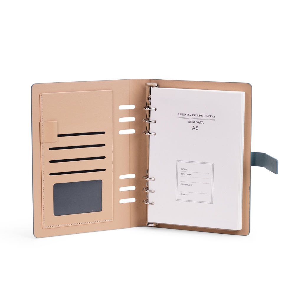 CADERNO FICHÁRIO COURO SINTÉTICO personalizada — Cadernos — detalhe de personalização
