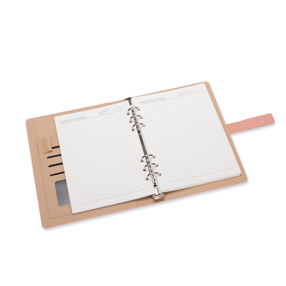 CADERNO FICHÁRIO COURO SINTÉTICO personalizada — Cadernos — detalhe de costura e acabamento