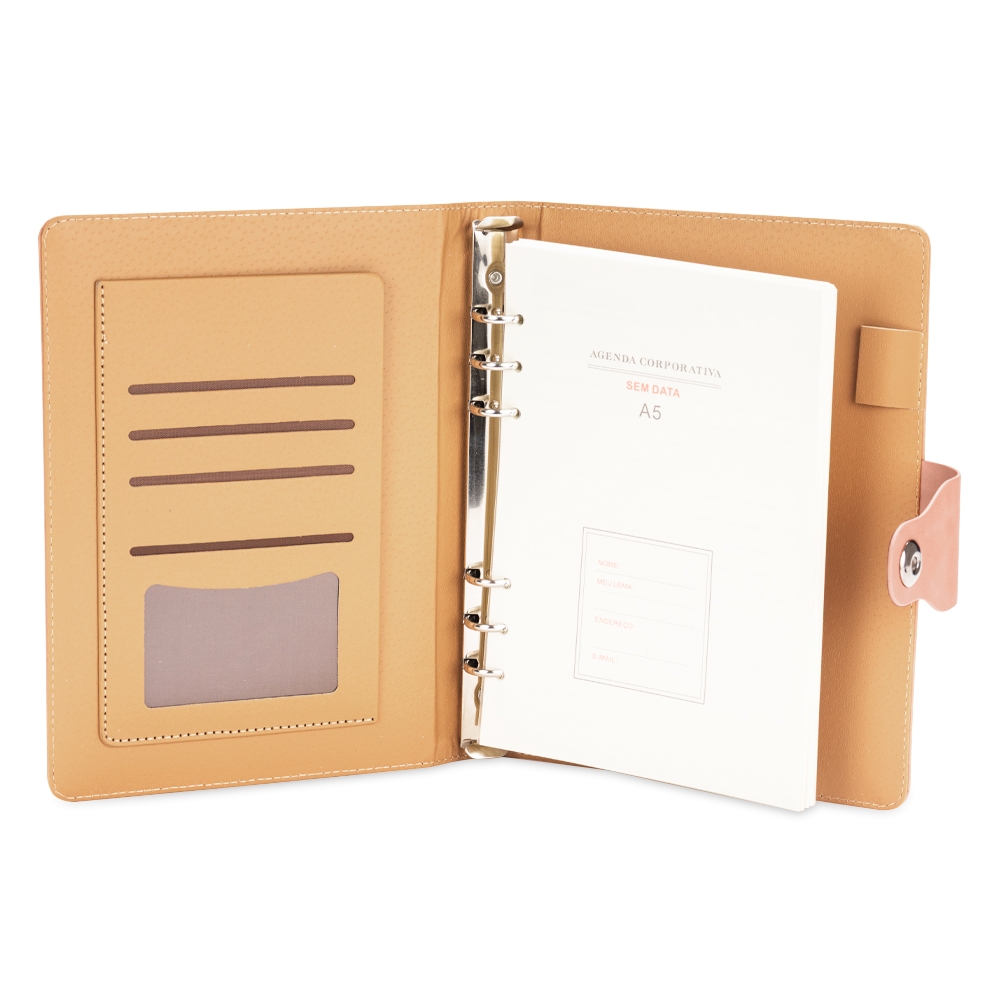 CADERNO FICHÁRIO PU personalizada — Cadernos — interior e compartimentos