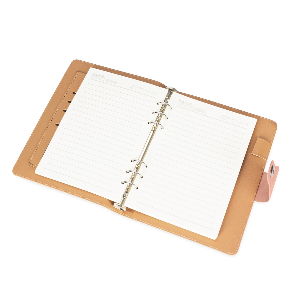 CADERNO FICHÁRIO PU personalizada — Cadernos — detalhe de costura e acabamento