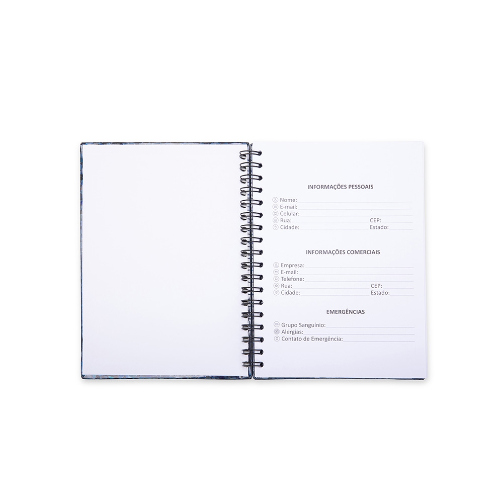 CADERNO HOLOGRÁFICO COM PAUTA personalizada — Cadernos — interior e compartimentos