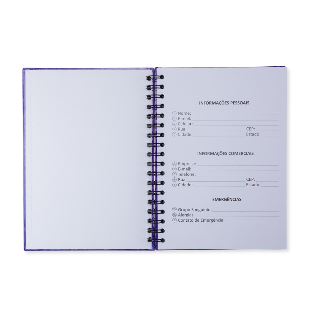 CADERNO HOLOGRÁFICO COM PAUTA personalizada — Cadernos — detalhe de costura e acabamento