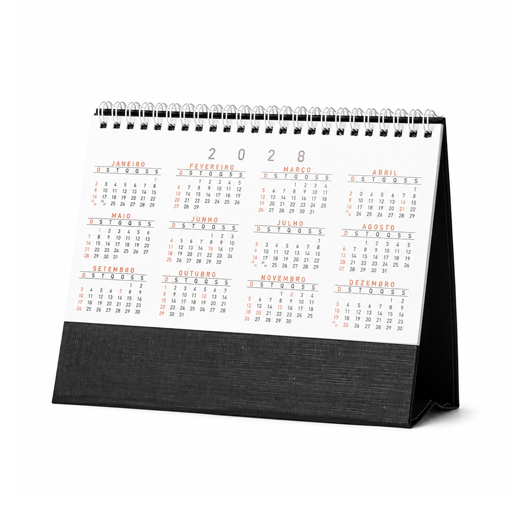 CALENDÁRIO DE MESA 2027 personalizada — Cadernetas, Agendas e Blocos de Notas — detalhe de costura e acabamento