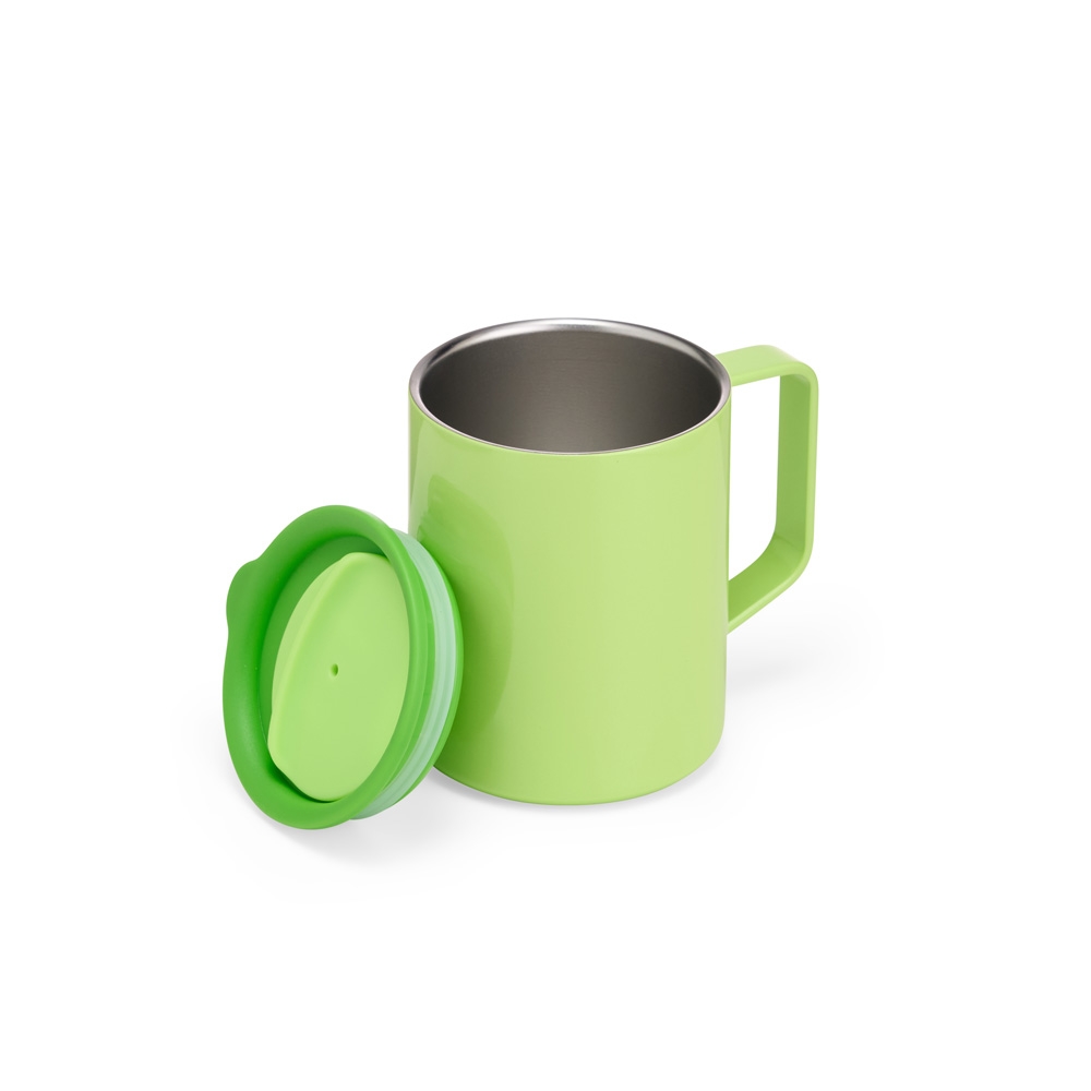 CANECA INOX PAREDE DUPLA 270M personalizada — Canecas — detalhe de costura e acabamento