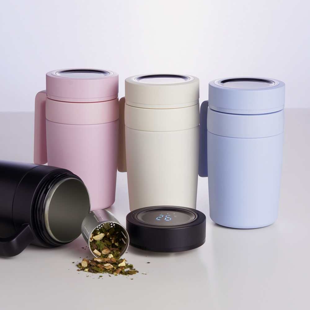 CANECA TERMICA 500ML C/ TERMÔMETRO personalizada — Garrafa — vista lateral