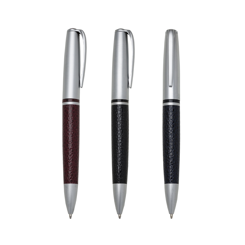 CANETA METAL FOSCO C/ COURO personalizada — Canetas — vista lateral