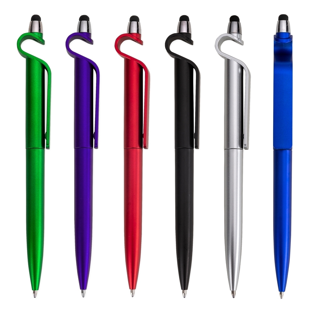 CANETA PLASTICA C/ SUPORTE E TOUCH personalizada — Canetas — vista frontal